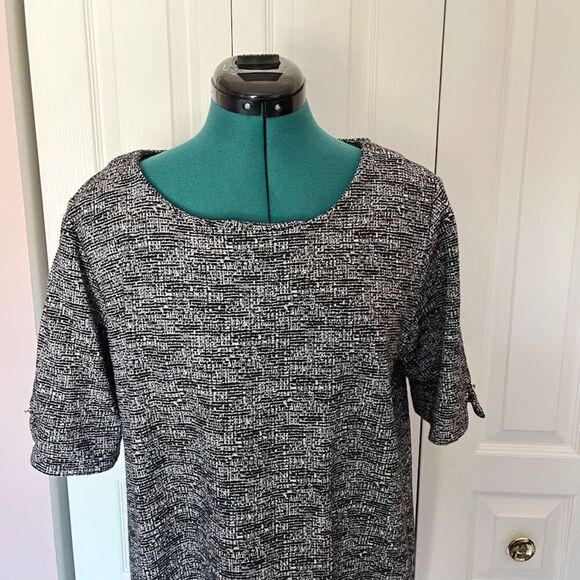 Adrienne Vittadini Cotton Tweed Shift Knee Length Unlined Tunic Dress - Picture 5 of 13